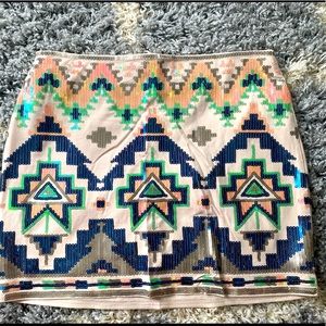 Express pink sequin Aztec skirt small